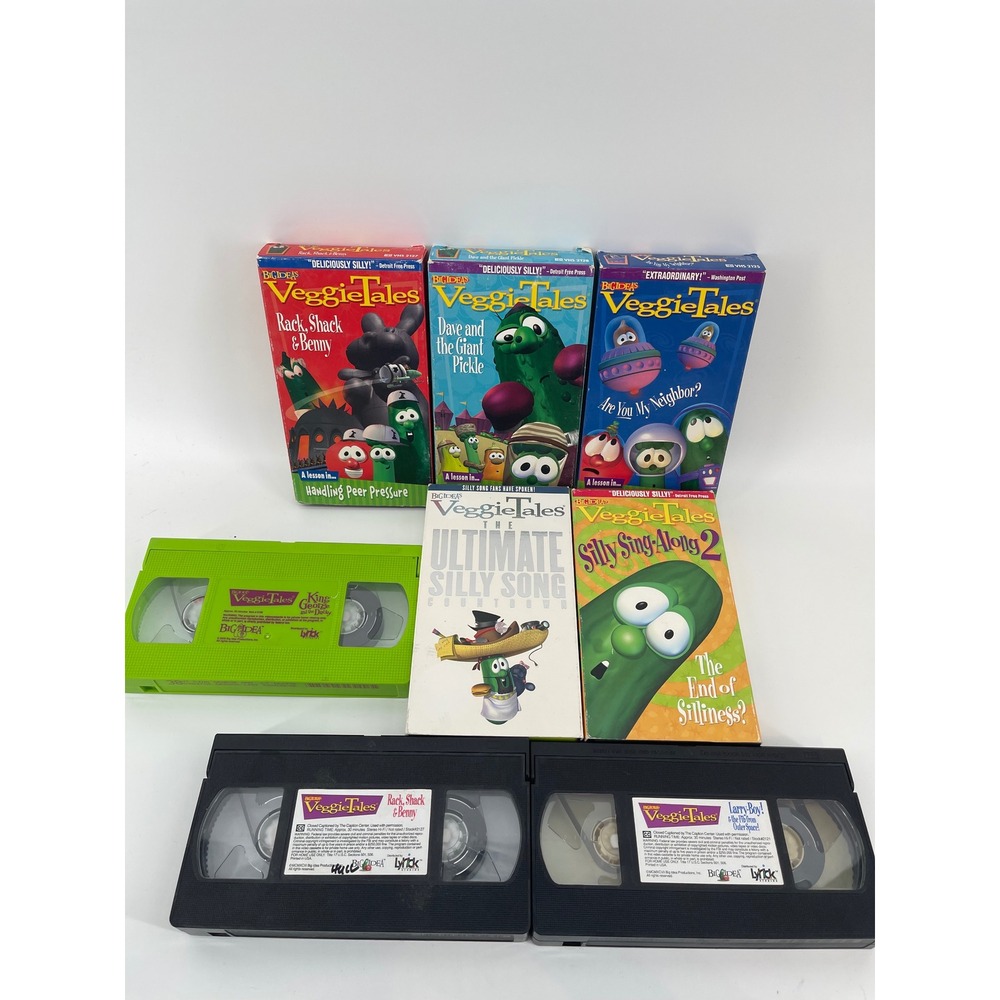 VeggieTales VHS Lot 8 Tapes Rack Shack Benny Dave Giant Pickle King George Green